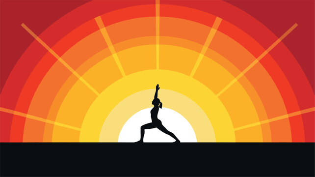 Silhouette of a person practicing yoga in front of a vibrant sunset