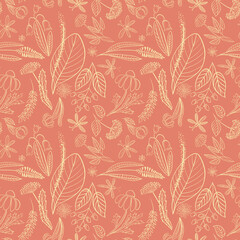 A seamless floral pattern consisting of medicinal plants and flowers.