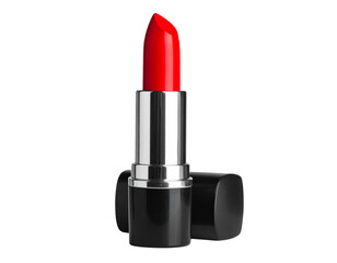 Bold red lipstick cosmetic product isolated on transparent background  