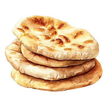 Pita Bread, watercolor illustration, vector style, isolated on a white background.