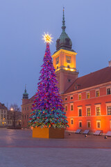 Christmas tree in main square in Warsaw Poland