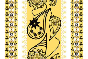 Vintage floral vector illustration featuring a seamless abstract background with gold ornate flowers and swirl elements in a retro antique style for wallpaper decoration.Native American tribal fabric.