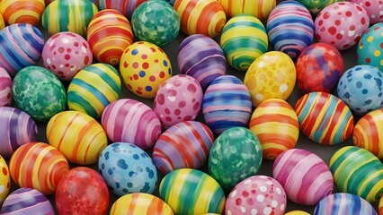 Vibrant easter eggs in various colors and patterns for easter celebration