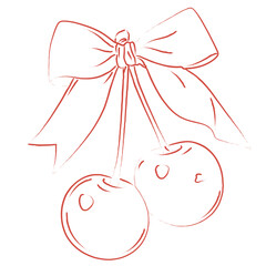 Valentine Cherries With Bow Line Art Illustration