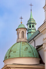 Church dome and tower in Warsaw Poland
