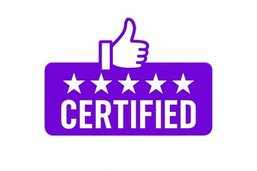 Obraz premium Certified quality assurance badge with thumbs up and stars