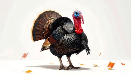 Majestic Turkey Displaying Feathers in Autumn Setting.