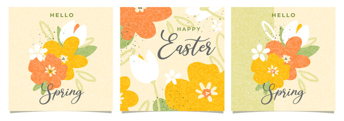  Easter set of cards spring eve square covers, greeting cards, print, spring flowers, hand drawn creative vector illustration
