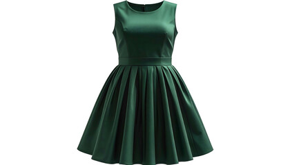 Sleek emerald green sleeveless dress with a fitted bodice and a full, pleated skirt