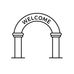 Minimalist line art icon representing a welcome archway entrance or gate isolated on transparent background