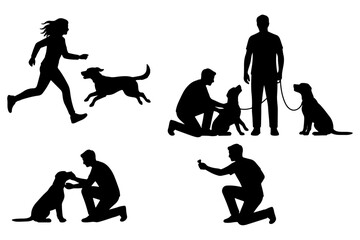 silhouettes of Dog Obedience,
Dog Obedience Silhouette Illustration &ndash; Walking, Sitting, Leash Practice