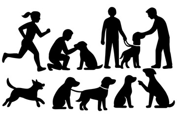 silhouettes of Training Dogs,
Man and Woman Training Dogs &ndash; Silhouette Obedience Vector