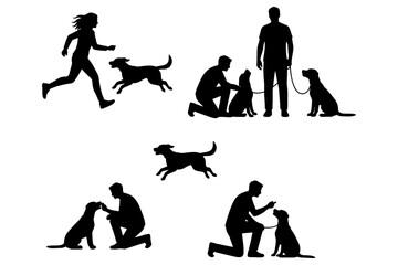 silhouettes of Pet Training,
Pet Training Silhouette Vector &ndash; Human and Dog Obedience Scenes