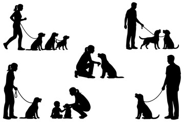 Dog Training  silhouettes vector,
Dog Training Vector Silhouette &ndash; Man, Woman & Dogs in Obedience