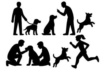 Pet Training silhouettes vector,
Pet Training Vector Illustration &ndash; Silhouettes of Humans with Dogs