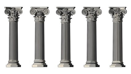 Five Detailed Illustrations of Classical Greek and Roman Architectural Columns pillar
