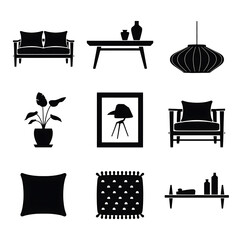 Black and white of living room furniture and decor 2