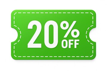 Discount ticket with 20 percent off on green background