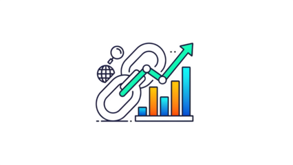 A colorful bar graph with a green arrow on isolated on transparent background