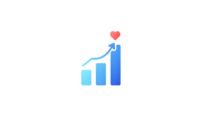 A colorful bar graph with a heart on top isolated on transparent background