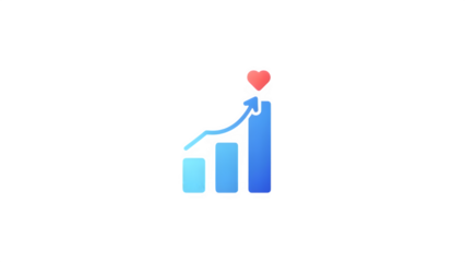 A colorful bar graph with a heart on top isolated on transparent background