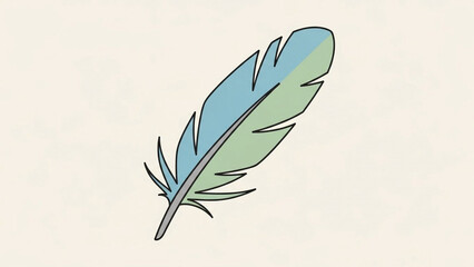 Feather icon drawn with smooth flat curves, calm tone.