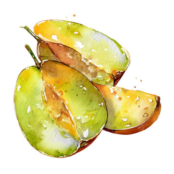 Oleaster Slices in watercolor painting style, vector illustration on white background.