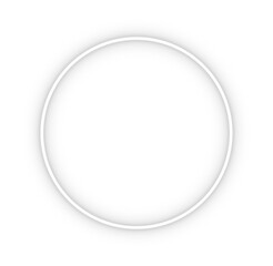 Glowing white neon circular frame ring with soft light effect on transparent background