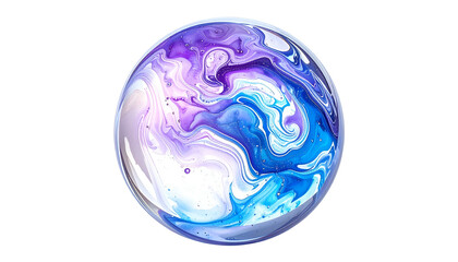 Glossy sphere with swirling, marbled blend of blues, purples, and white