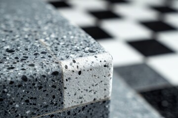 黒と白のタイルのパターンがある石のカウンター