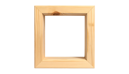 Light-colored, square wooden frame with a hollow center against a black background