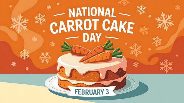 National Carrot Cake Day February 3 Illustration with Snowflakes and Icing