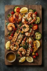 Delicious Mixed Seafood Platter with Grilled Fillets and Shrimp