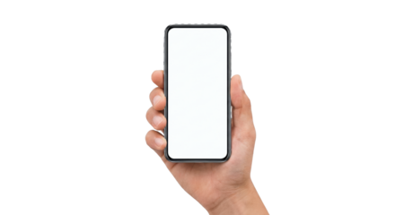 Hand Holding Smartphone with Blank White Screen - Mobile Phone Mockup Isolated