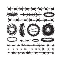 Barbed Wire Set Silhouette Illustration in Black Style