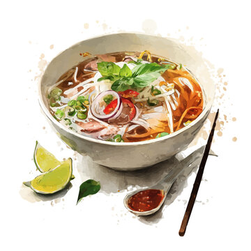 A watercolor painting of Pho, vector illustration on white background.