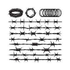 Barbed Wire Set Silhouette Illustration in Black Style