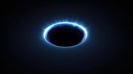 A black hole with a glowing blue light halo against a dark background, an abstract space and cosmic science concept