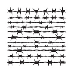 Barbed Wire Set Silhouette Illustration in Black Style