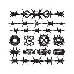 Barbed Wire Set Silhouette Illustration in Black Style