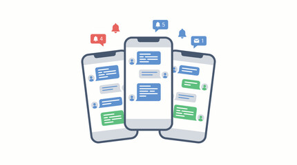 Vector icons Modern Smartphones Displaying Chat Messages and Notifications. Vector Illustration. EPS Editable