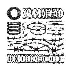 Collection of various barbed wire illustrations and symbols
