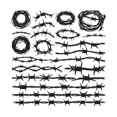 Barbed Wire Set Silhouette Illustration in Black Style