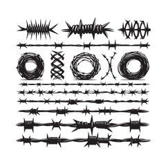 Collection of various barbed wire illustrations and symbols