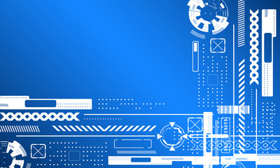 Futuristic Blue and Orange Abstract Technology Background with Geometric HUD Elements