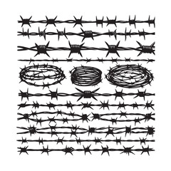 Barbed Wire Set Silhouette Illustration in Black Style