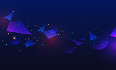 Abstract Futuristic Network Connection Background with Blue Geometric Triangles and Glowing Particles