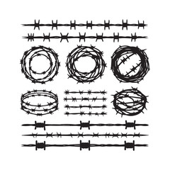 Barbed Wire Set Silhouette Illustration in Black Style