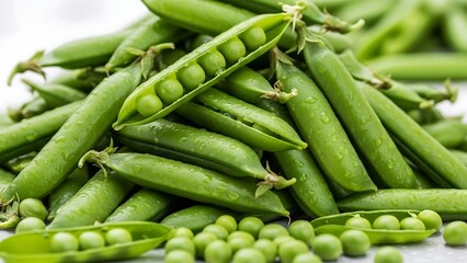 Fototapeta premium Fresh green peas and pea pods.