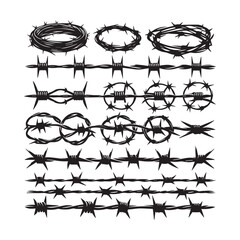 Collection of various barbed wire illustrations and symbols